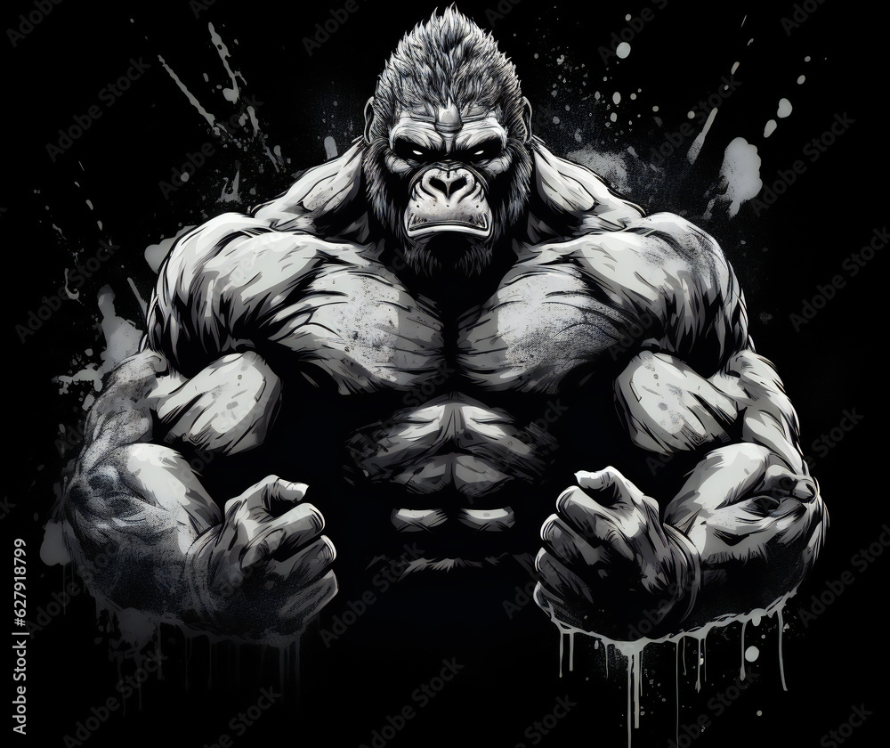 Obraz premium Powerful Gorilla Portrait in Black and White