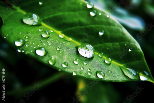  Water Droplets on a Close-up Leaf