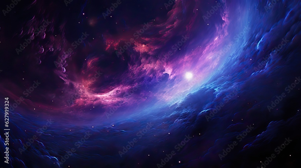 A dazzling interplanetary image of a galaxy, dominated by shades of purple. Generative AI