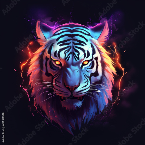 Gamer tiger logo on neon background