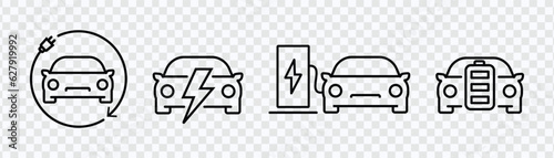  electric car and charging station icons and ev - vector illustration eps 10