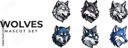 Foto Wolves Mascot Logo Set, Vector Illustration isolated on background, Variations o