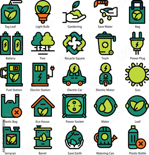 ecological icon set, vector environment, energy sign and symbol concept on white background by Rasamastudio © Blossom Matthew