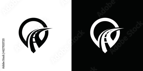 road map logo design template, location point and route map icon vector illustration
