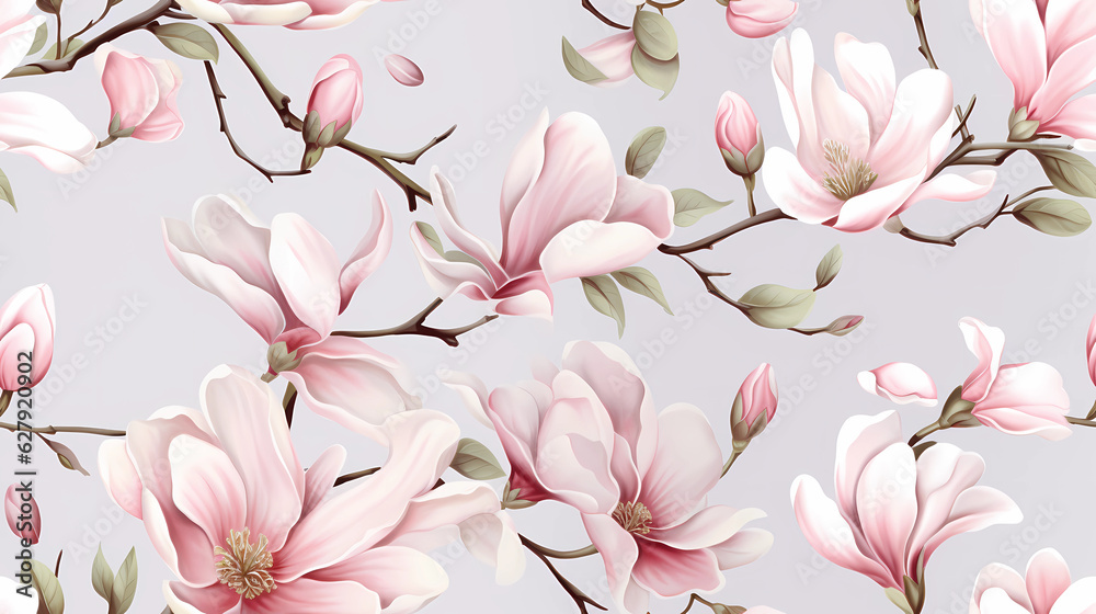 Seamless pattern Magnolia flowers watercolor