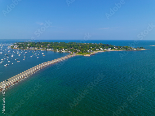 Marblehead Neck and Ocean Avenue aerial view at Marblehead Harbor in town of Marblehead, Massachusetts MA, USA. 