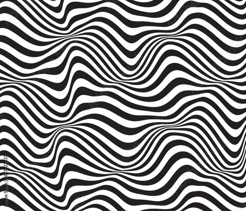 Background with wavy lines. Twisted duo tone backgrounds. Abstract pattern from lines, halftone effect. Black and white texture. Minimalist design template for poster, banner, cover, postcard. © cnh