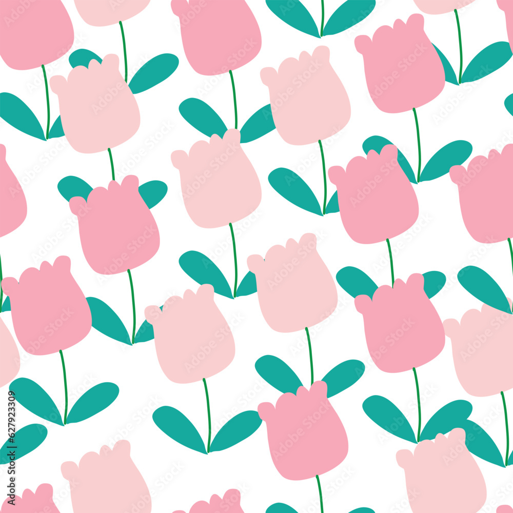 Obraz premium Seamless Pattern with Cartoon Flowers Design on Pastel Pink Background