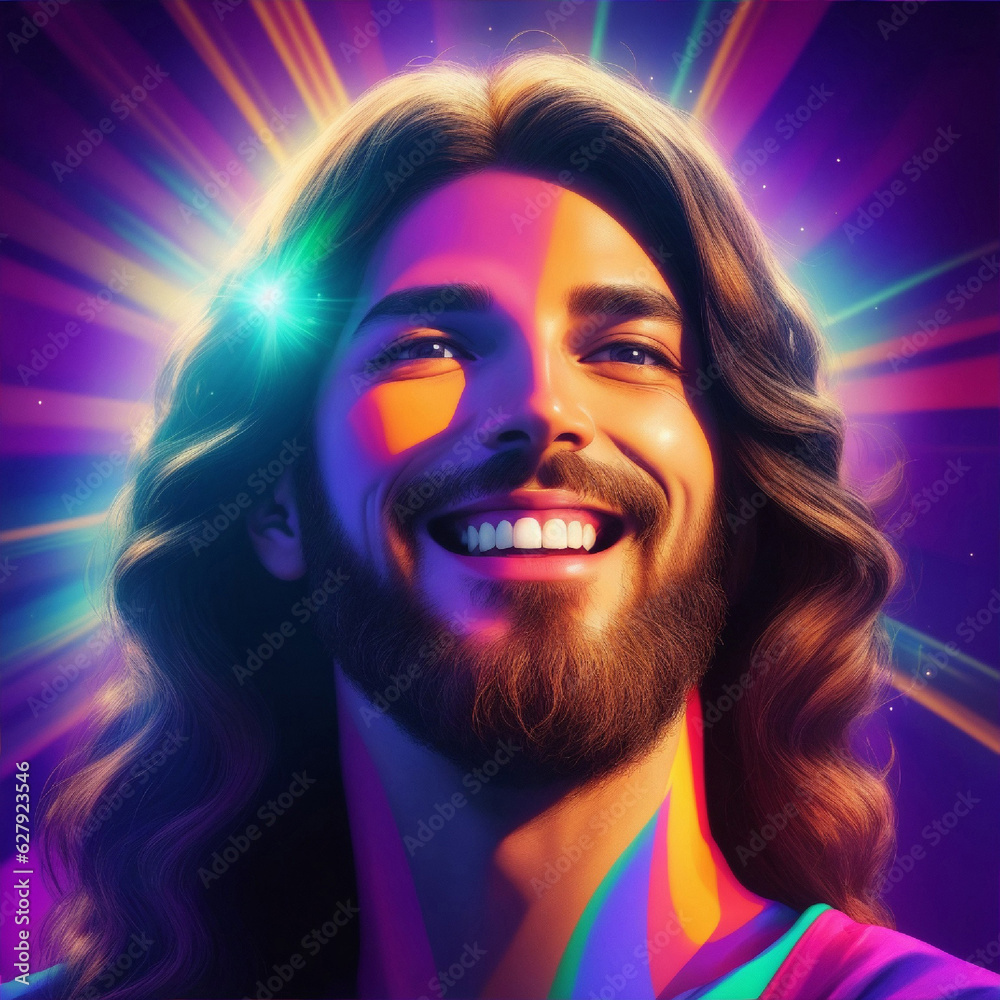 Jesus smile in psychedelic art style, semi painting vector