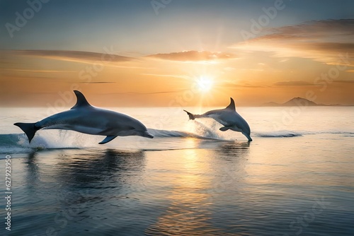 dolphin jumping out of the water in sunset generated by AI © AB malik