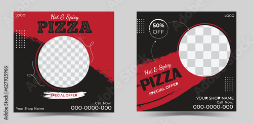 Pizza and fast food social media post template design with abstract background