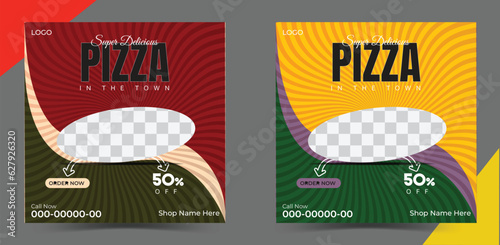 Fast food and pizza Square size flyer poster pamphlet brochure cover design layout background vector template