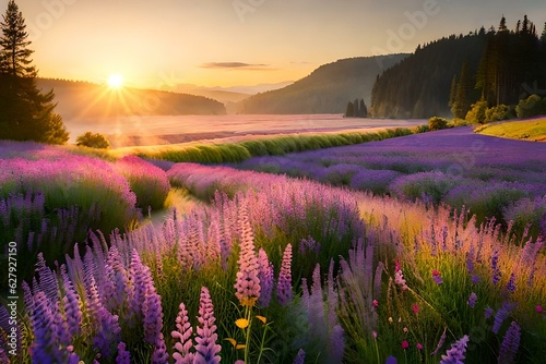 lavender field at sunset generated ai