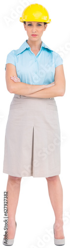 Digital png photo of caucasian woman wearing helmet on transparent background