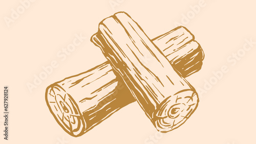 illustration of pile of firewood for a campfire. Handd-drawn illustration