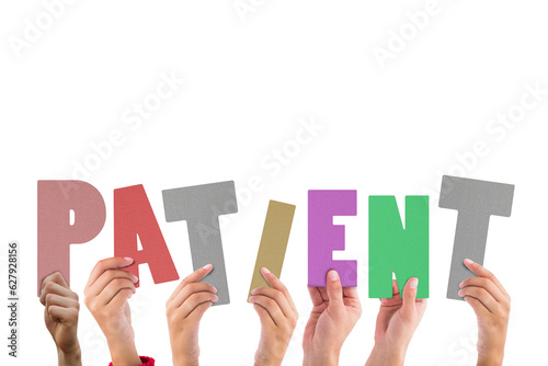 Digital png colourful text about patience on transparent background