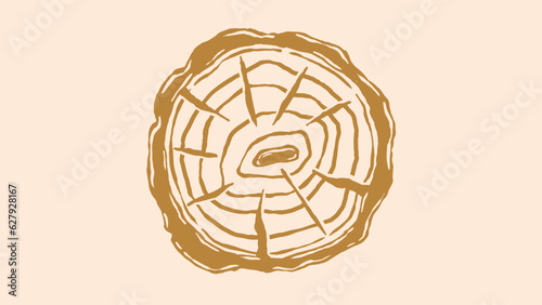 illustration lnsulated wooden stump. Spherical cut trees with annual rings produce a unique woody texture