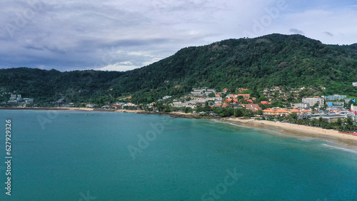 Aerial view of sea front hotels and apartments in Patong beach, Phuket island, Thailand. © Roman