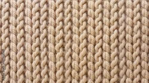 The beige pattern knitted fabric's texture becomes evident, reflecting its composition of cotton or wool.