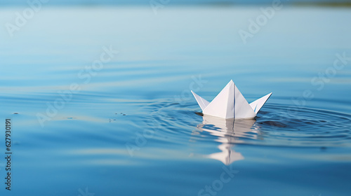 With the clear blue water as the backdrop, the close-up captures the beauty of nature and the sense of freedom evoked by the delicate paper boat.