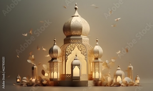 islamic golden lantern on dark background, eid mubarak, Eid al Adha, AI Generated