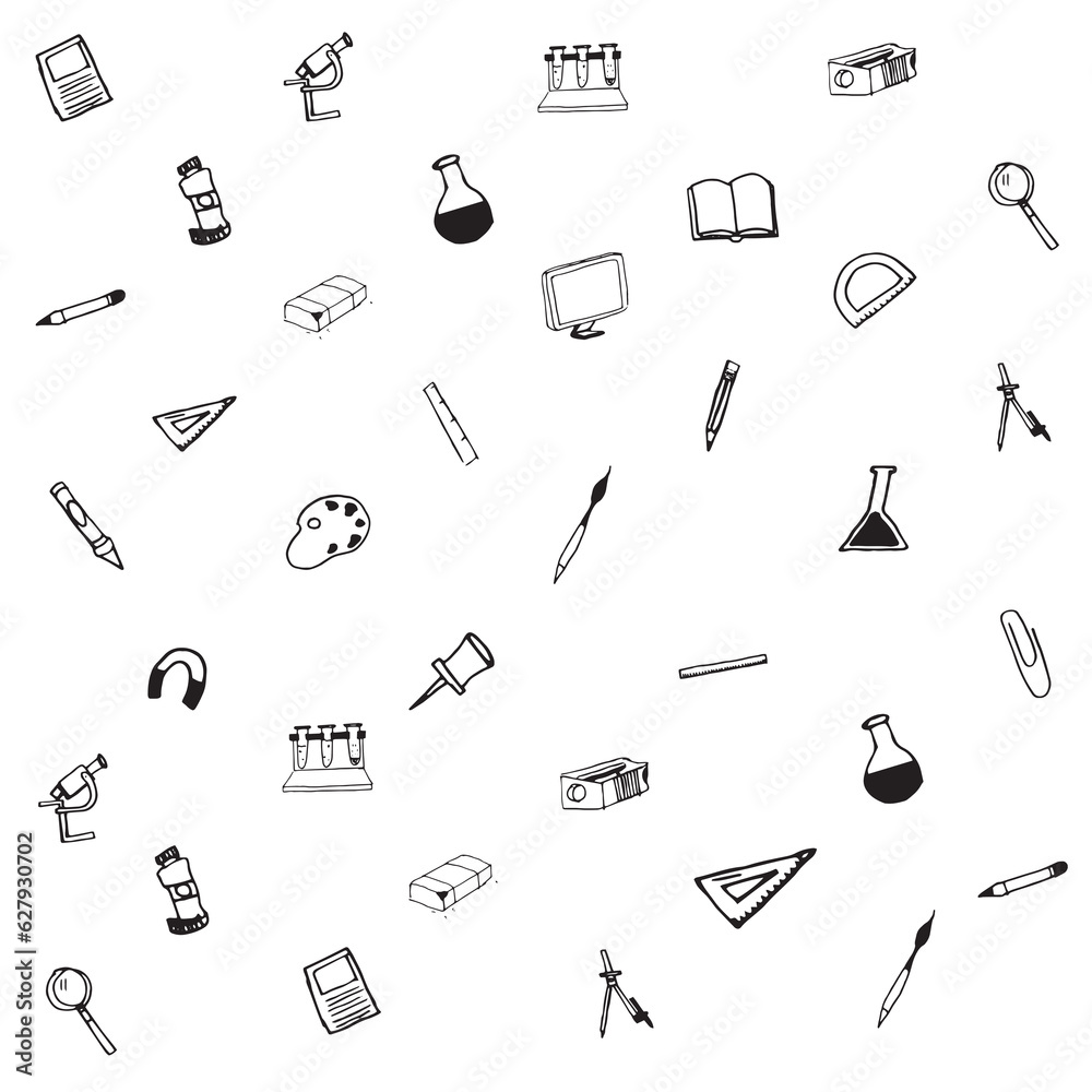 Digital png illustration of school items icons on transparent background
