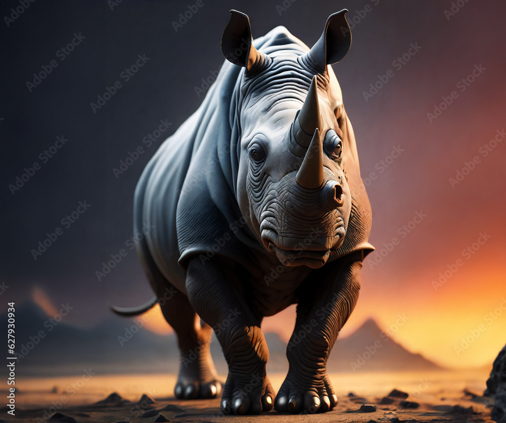 Fototapeta premium Rhino figure toys style, Vibrant colors, Depth of field view and Incredibly high detail