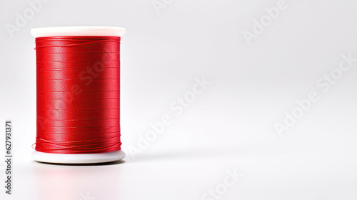 A spool of red sewing thread is neatly encased in white insulation, preserving its color and usability.