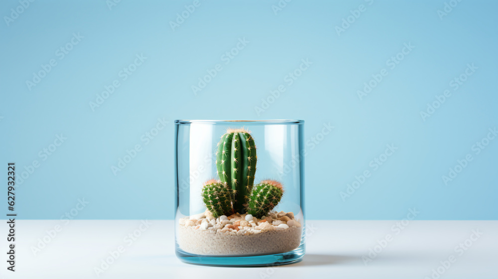 Cactus in a glass vase on the table, Generative Ai Cactus in a glass vase on the table, Generative Ai