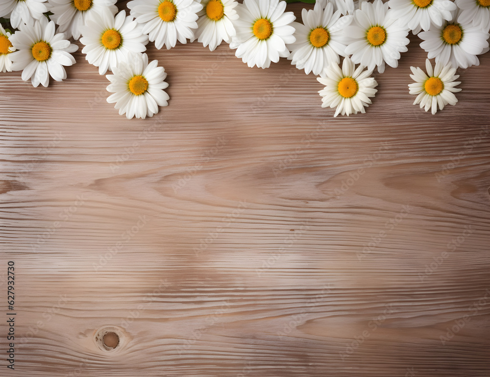 Obraz premium A Daisy Floral Border with Copy Space on a Wood Surface