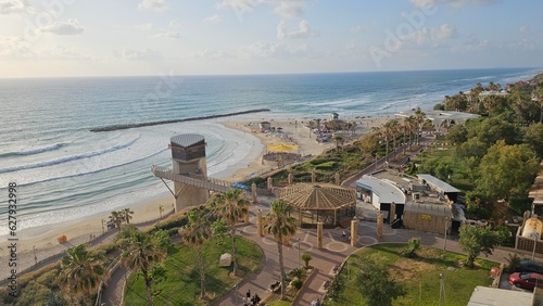 panoramic beach sea promenade esplanade netanya israel sky sunset sun photo