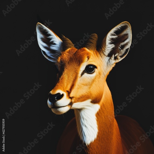 Portrait of an antelope on a black background with space for text © Rogoz