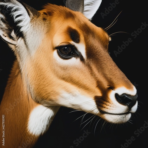 Portrait of an antelope on a black background with space for text © Rogoz