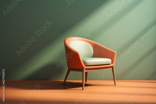 Elegantly Designed Soft Brown Chair in Photorealistic Rendering  Capturing Minimalist Beauty  Light Orange and Light Emerald  generative ai