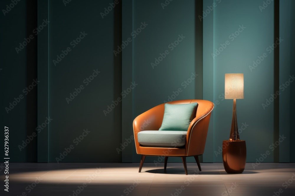 Elegantly Designed Soft Brown Chair in Photorealistic Rendering, Capturing Minimalist Beauty, Light Orange and Light Emerald, generative ai