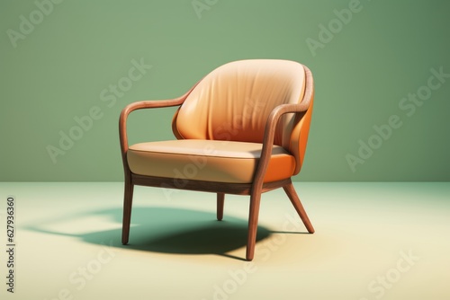 Elegantly Designed Soft Brown Chair in Photorealistic Rendering, Capturing Minimalist Beauty, Light Orange and Light Emerald, generative ai © Phanida