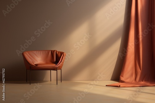 The Comfort of Home, Hazy Light, Leather Chair, and the Warmth of Light Orange and Bronze Minimalist, generative ai