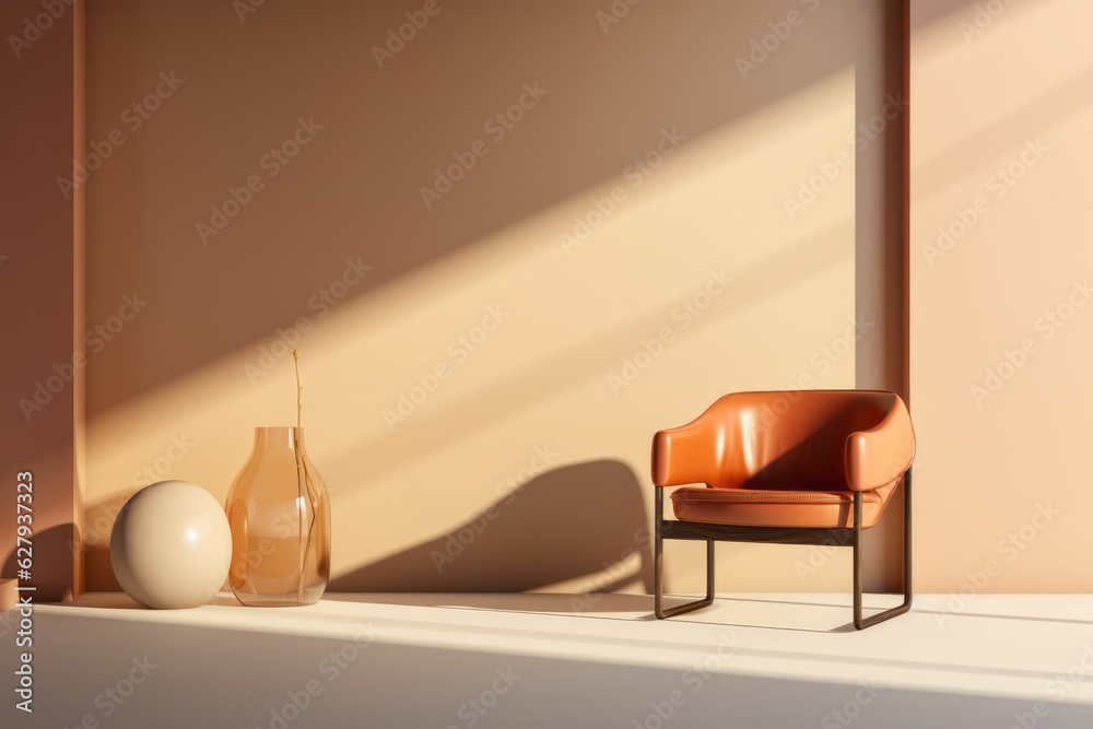 The Comfort of Home, Hazy Light, Leather Chair, and the Warmth of Light Orange and Bronze Minimalist, generative ai The Comfort of Home, Hazy Light, Leather Chair, and the Warmth of Light Orange and Bronze Minimalist, generative ai