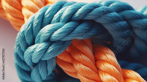 orange and blue rope tied around another rope