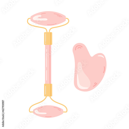 Illustration of face roller and gua sha scraper