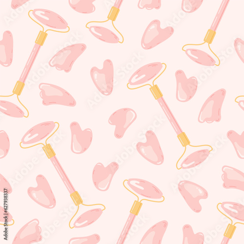 Pattern with pink guasha and Jade scraping roller