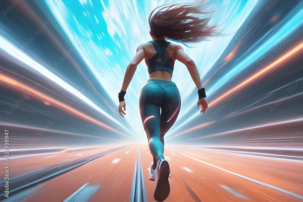 Obraz premium Back view of woman running in leggings Generative AI 