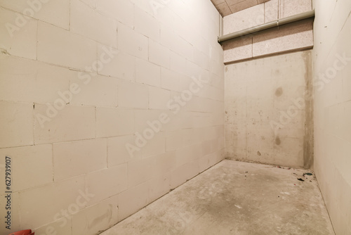 an unfinished room with white walls and no one wall to be used for the toilet or other bathroom items in it