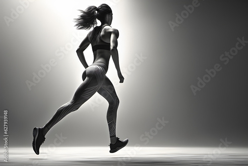 Back view of woman running in leggings Generative AI 
