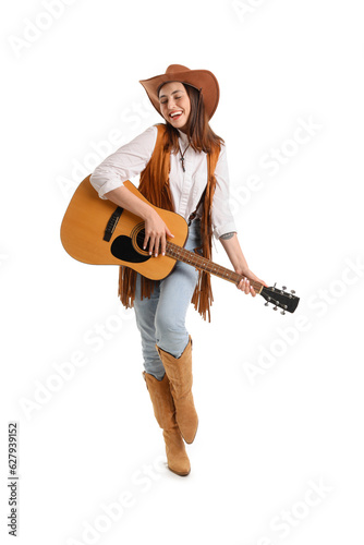 Beautiful cowgirl playing g...
