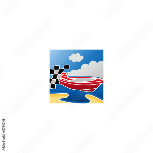 Boat on the beach logo design for company branding symbol