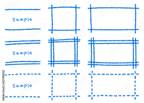 クレヨン素材　手描きのラフなフレームセット