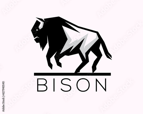 run jump bison art logo design template illustration inspiration