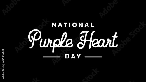National Purple Heart Day lettering text animation in white color on transparent background alpha channel