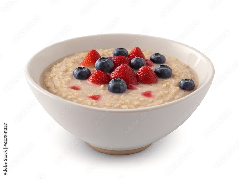 Oatmeal bowl with berries on a white background Oatmeal bowl with berries on a white background